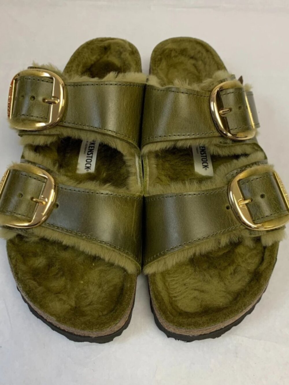 Birkenstock Arizona Big Buckle Shearling Olive Oiled Leather Narrow Width Sandal